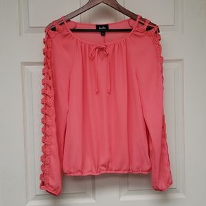 Super Cute Lace Cut Out Arms Coral Top Size L